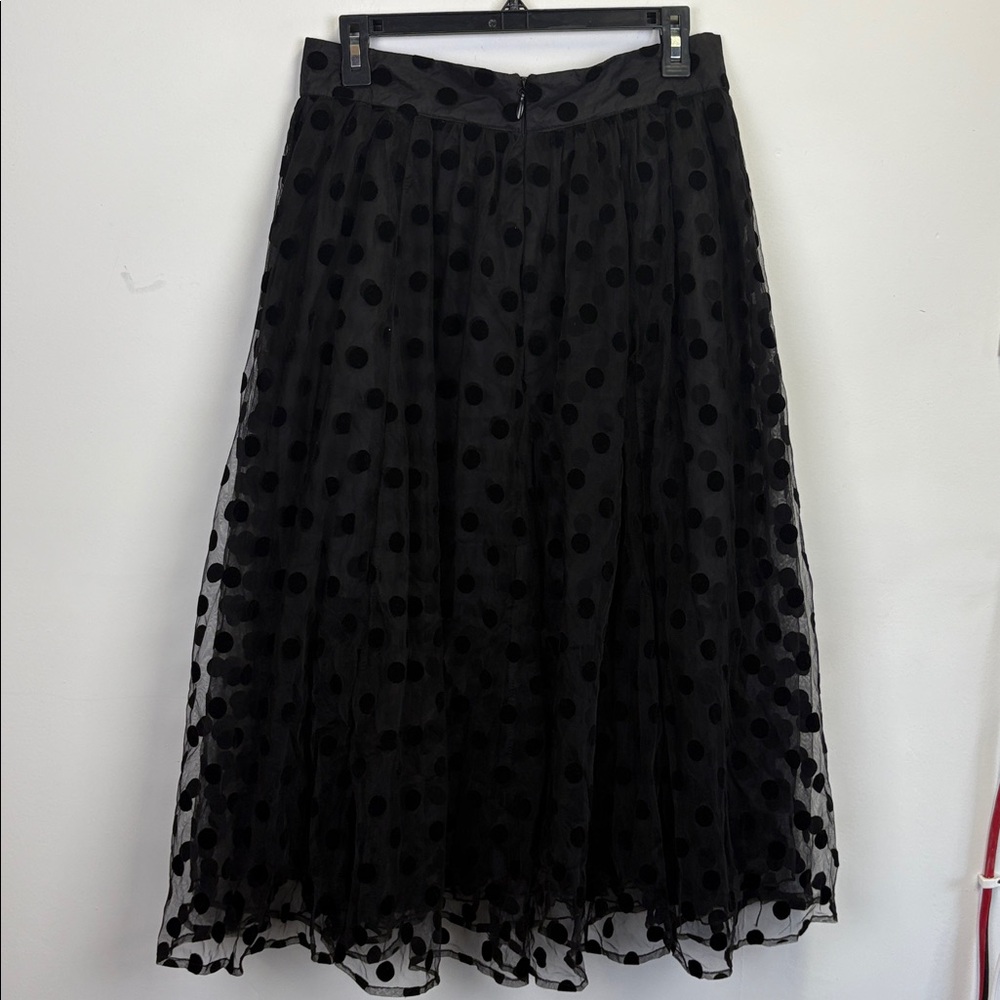 New York & Company Black Polka Dot Overlay Skirt/ Size Medium - Picture 7 of 9